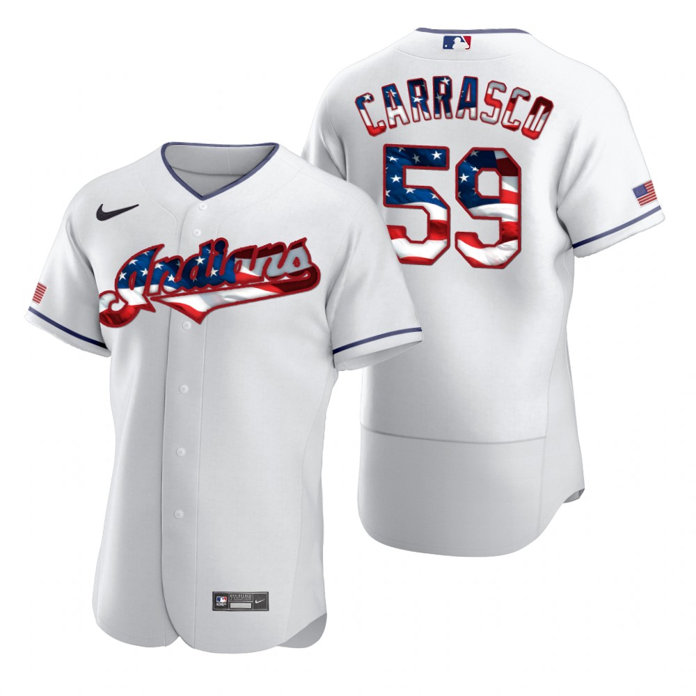 Cleveland Indians #59 Carlos Carrasco Men Nike White Fluttering USA Flag Limited Edition Authentic MLB Jersey